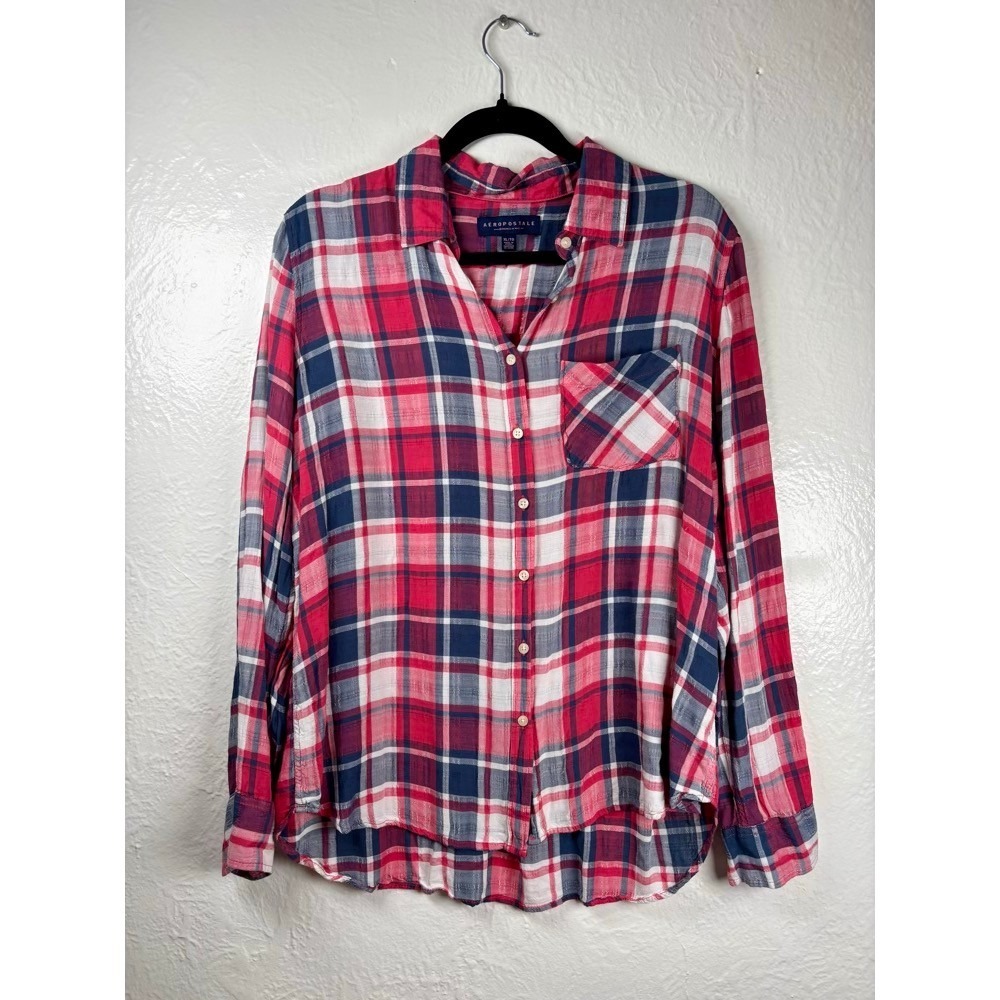Aeropostale Womens XL Red Blue Plaid Button Down Shirt Bella Swan Retro Outdoors